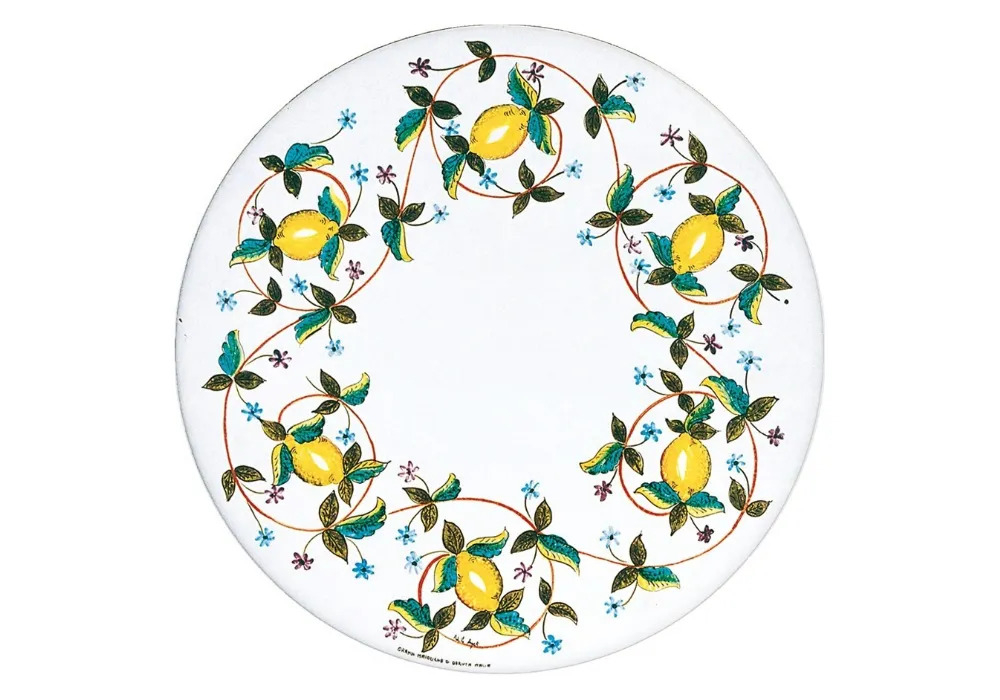 Preview: Table élégante en pierre de lave blanche avec décor citron – artisanat italien et charme méditerranéen